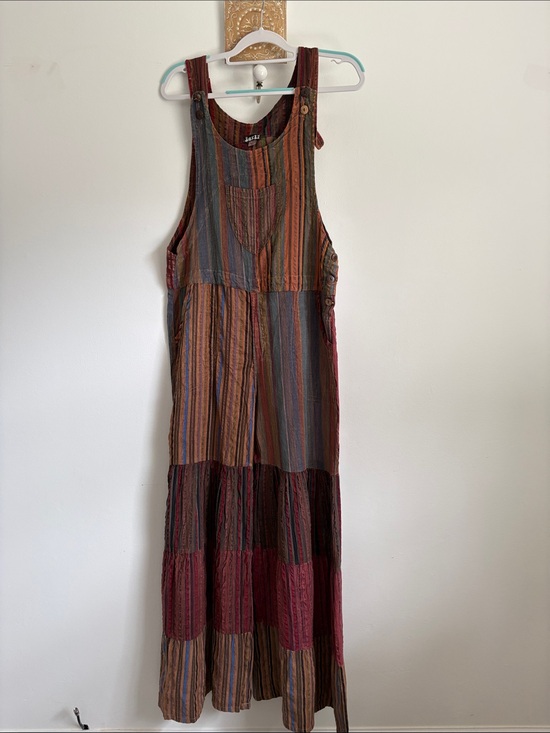 Jayli Pants - Striped Patchwork Jumpsuit with Pockets - Multicolor waist 18 inseam 32